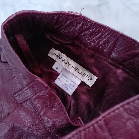 Vintage 90s NANCY HELLER Burgundy Leather Pants - Picture 2 of 14